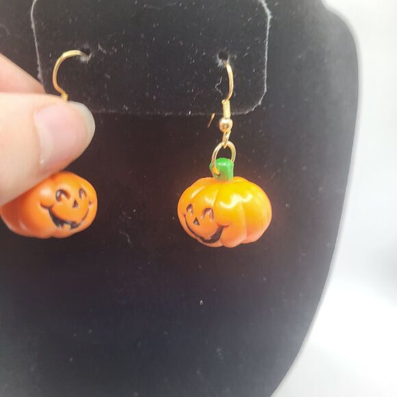 Halloween Pumpkin Dangle Earrings 2in - Picture 3 of 3